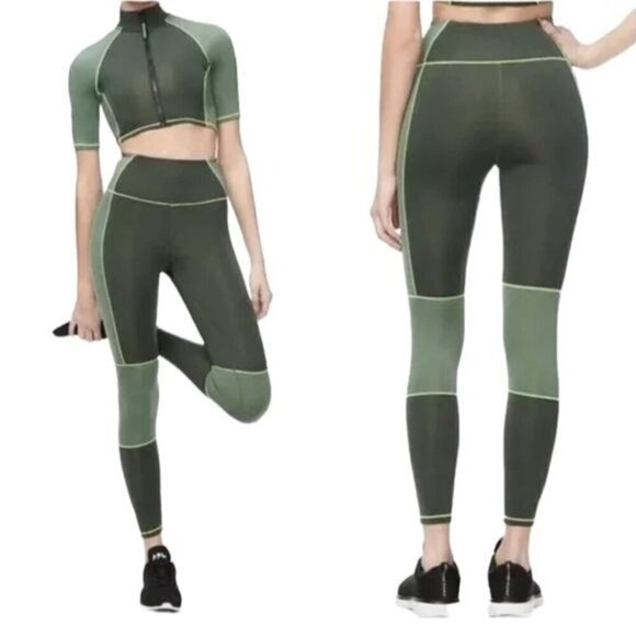 GOOD American Green The Dual Life Tonal 7/8 Legging Heathered  Forest Size 2X - Picture 1 of 7